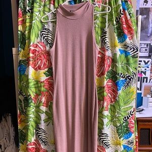 Dusty Rose Body Con Mock Neck Club Midi Dress